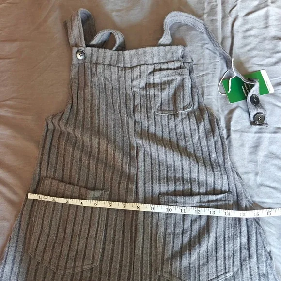 Halara Gray Ribbed Striped Wide Leg Jumpsuit Adjustable Straps XS NEW - Picture 12 of 14